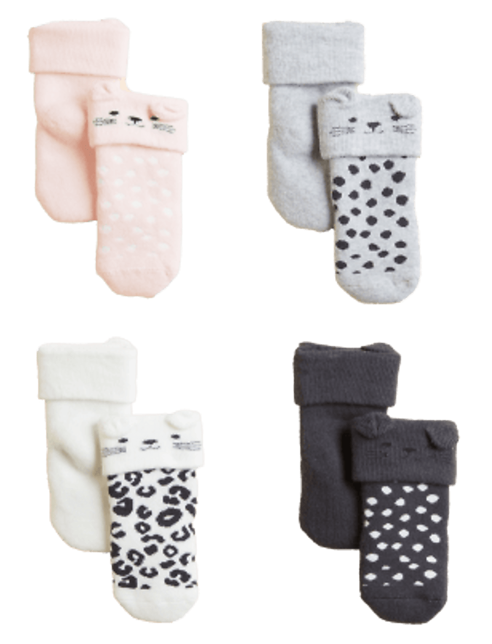 4pk Cotton Rich Leopard Baby Socks (0-3 Yrs)