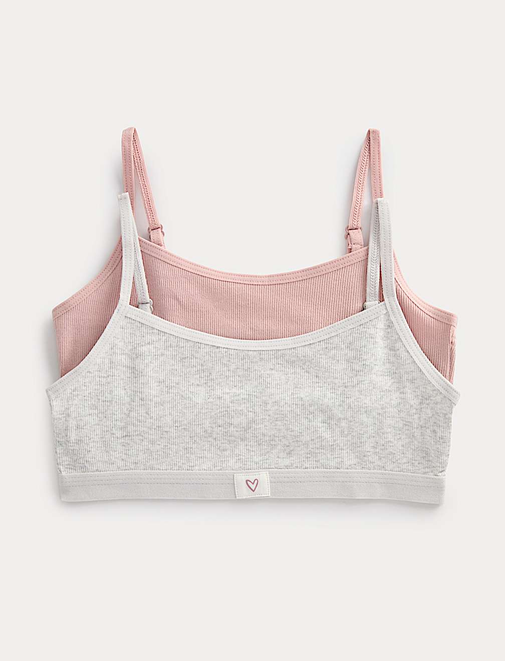 2 Pack Plain Rib Woven Heart Crop Tops (7-16 Yrs)