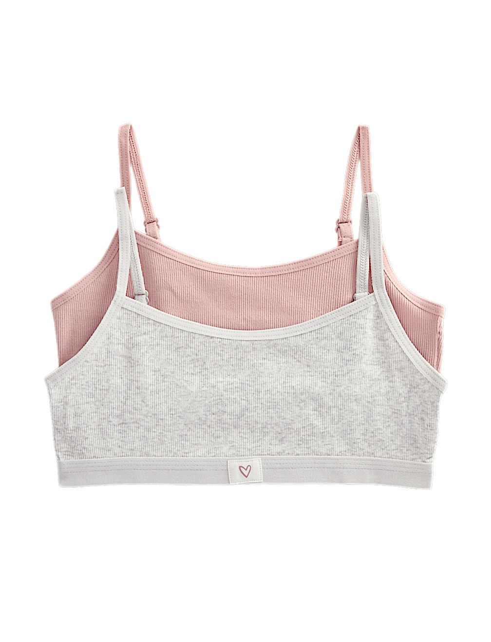 2 Pack Plain Rib Woven Heart Crop Tops (7-16 Yrs)