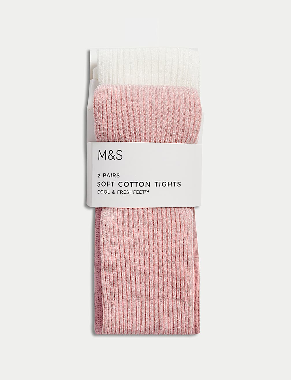 2pk Cotton Rich Ribbed Glitter Tights (2-14 Yrs)