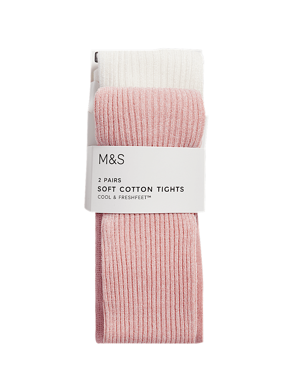 2pk Cotton Rich Ribbed Glitter Tights (2-14 Yrs)