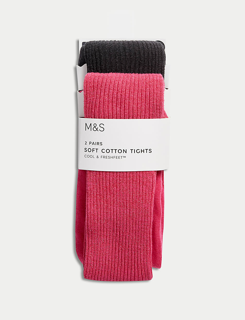2pk Cotton Rich Ribbed Glitter Tights (2-14 Yrs)