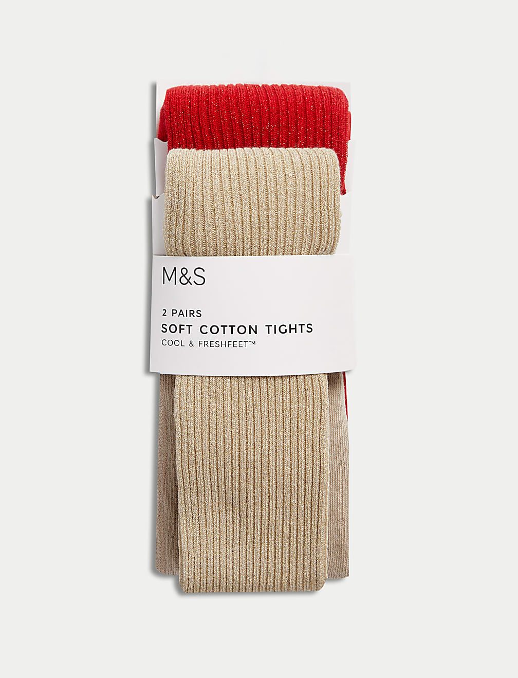 2pk Cotton Rich Ribbed Glitter Tights (2-14 Yrs)