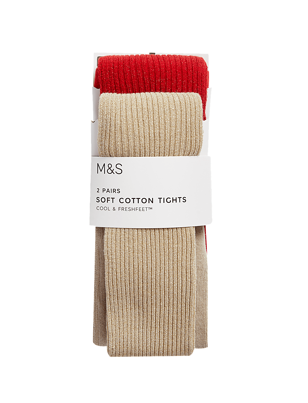 2pk Cotton Rich Ribbed Glitter Tights (2-14 Yrs)