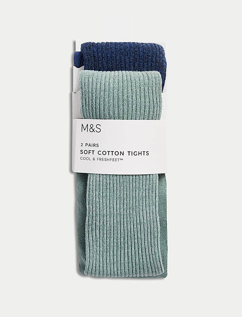 2pk Cotton Rich Ribbed Glitter Tights (2-14 Yrs)