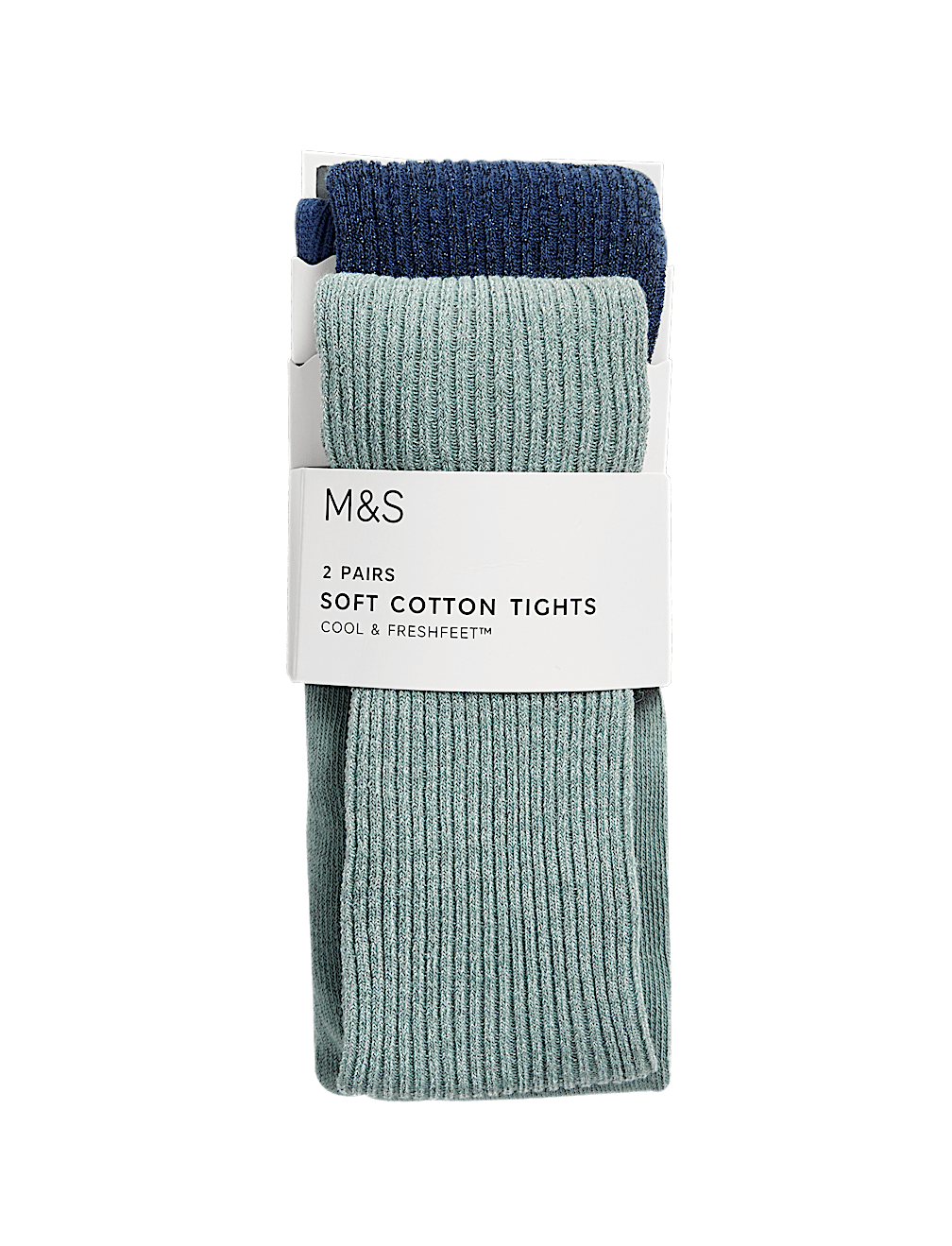 2pk Cotton Rich Ribbed Glitter Tights (2-14 Yrs)