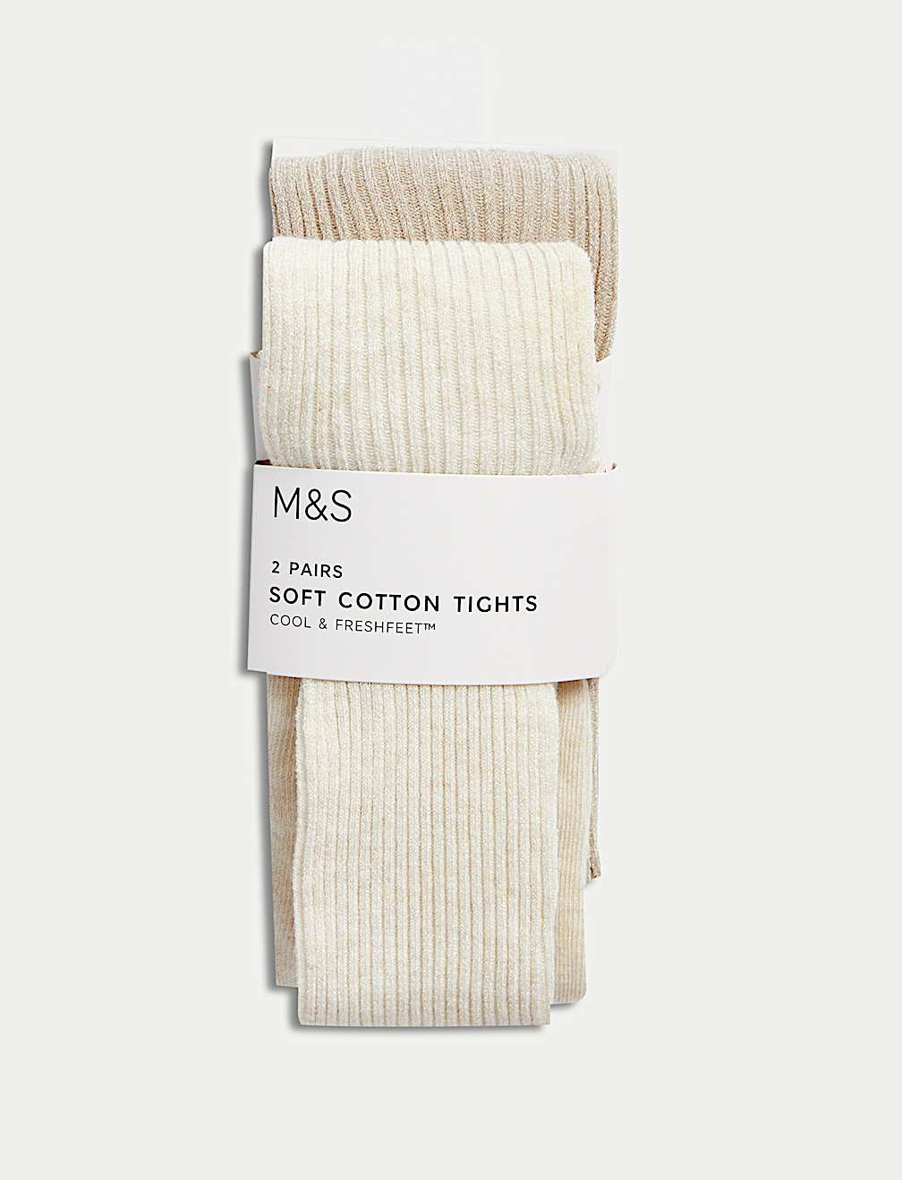2pk Cotton Rich Ribbed Glitter Tights (2-14 Yrs)