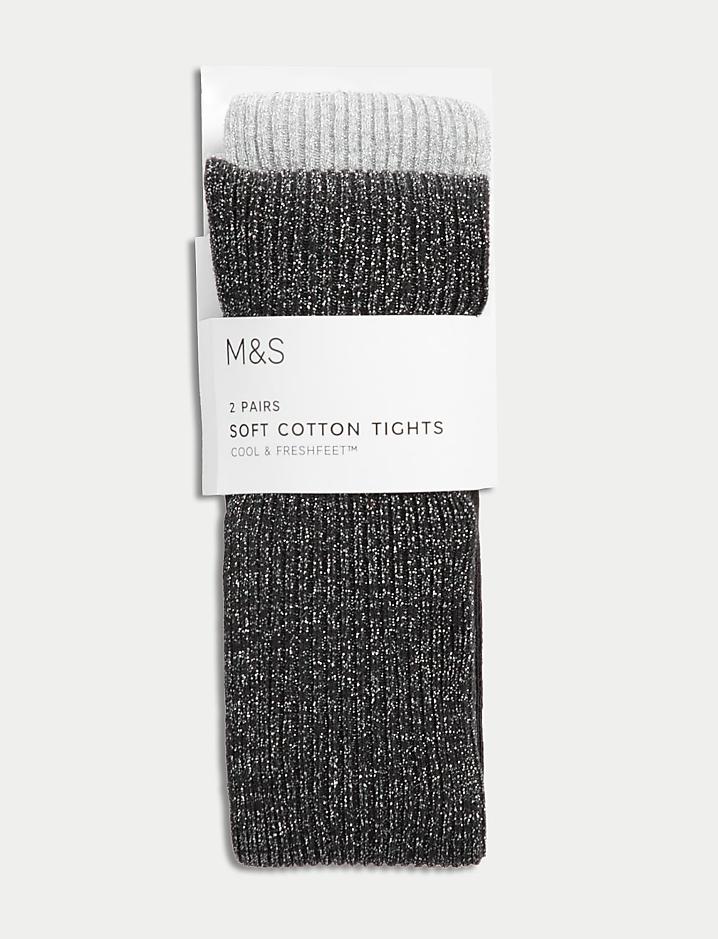 2pk Cotton Rich Ribbed Glitter Tights (2-14 Yrs)