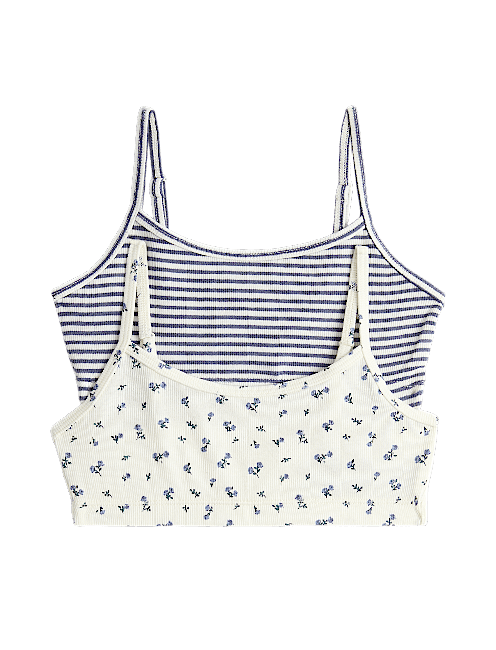 2 Pack V-Neck Floral Striped Crop Tops (7-16 Yrs)