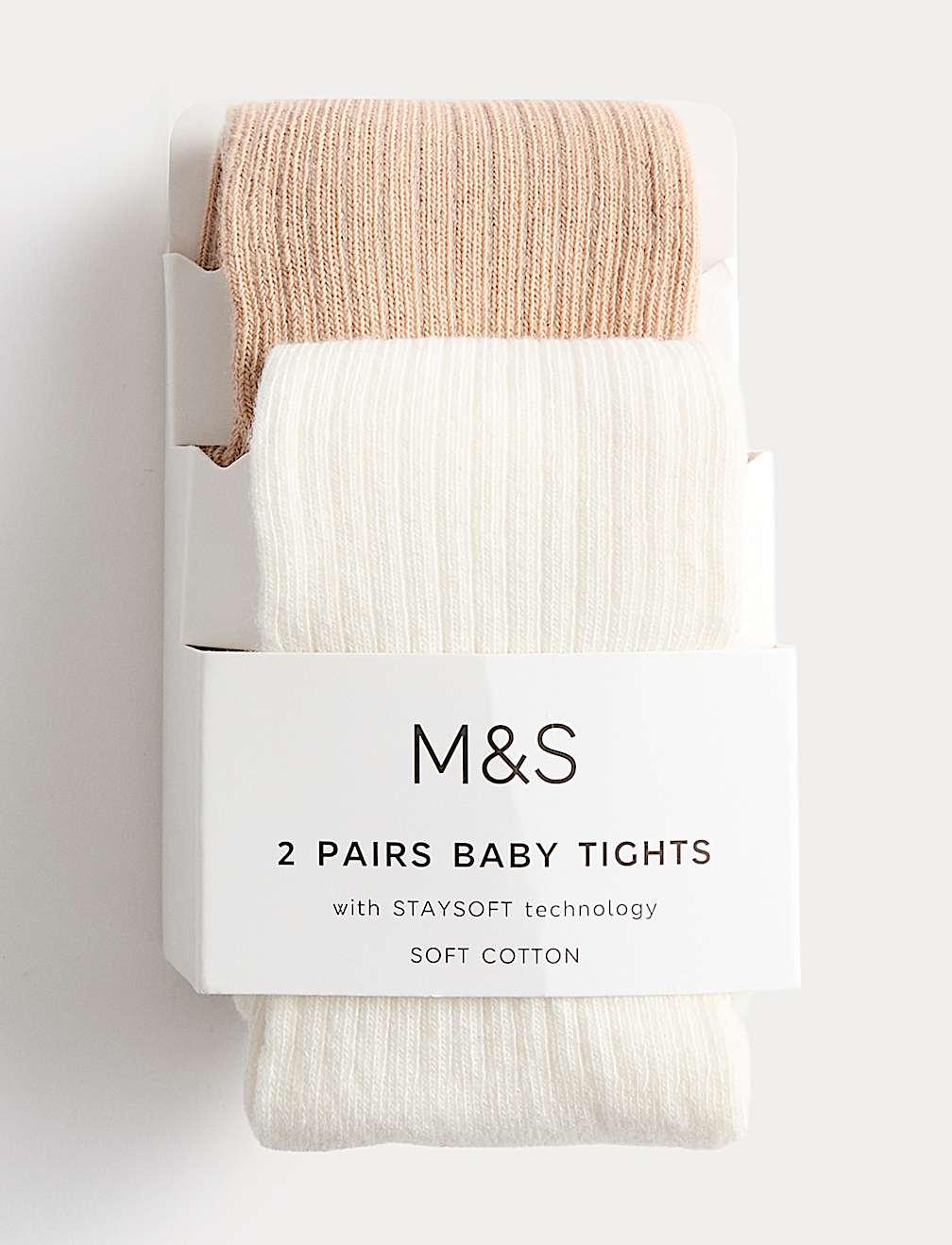 2pk Cotton Rich Ribbed Tights (0-3 Yrs)