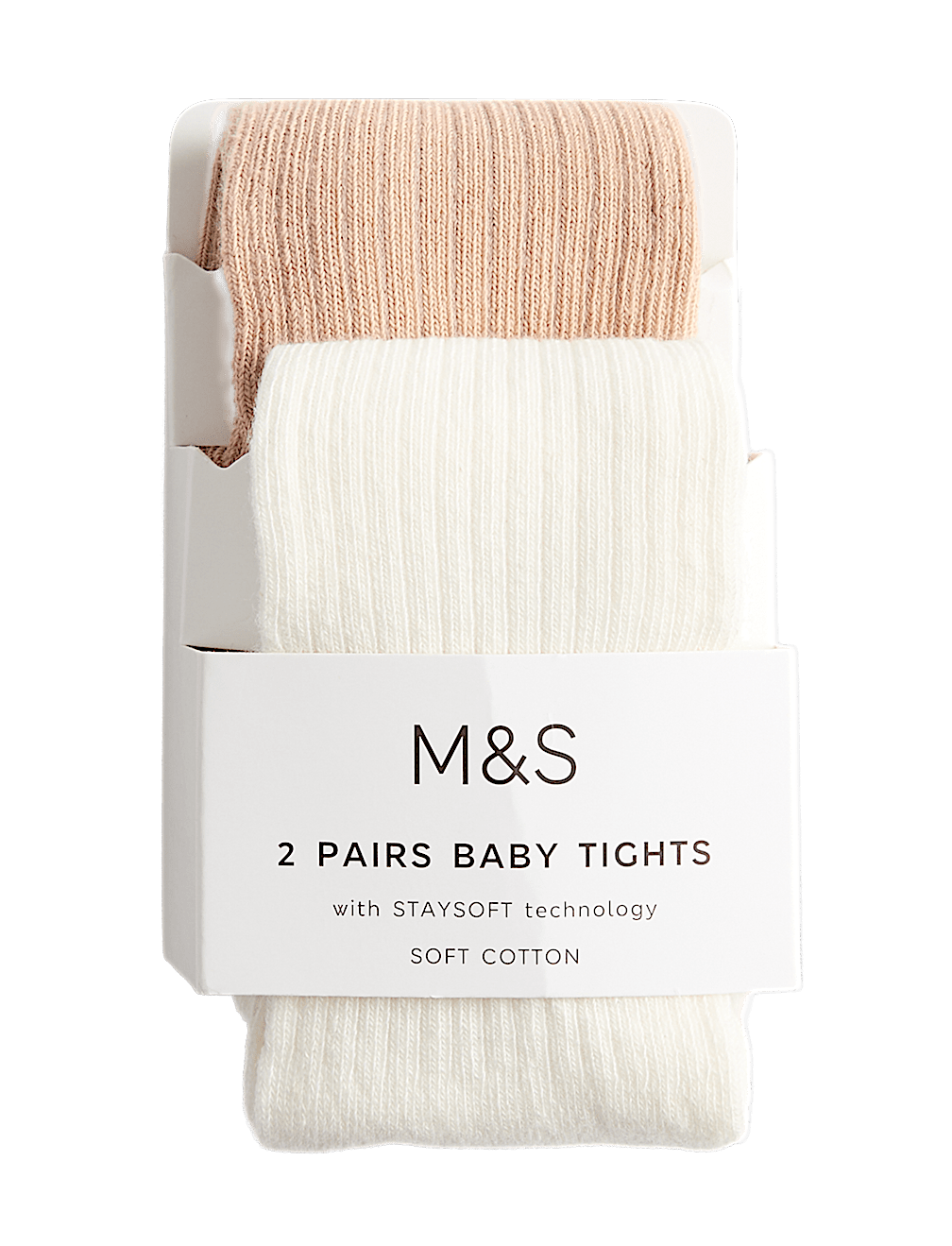 2pk Cotton Rich Ribbed Tights (0-3 Yrs)