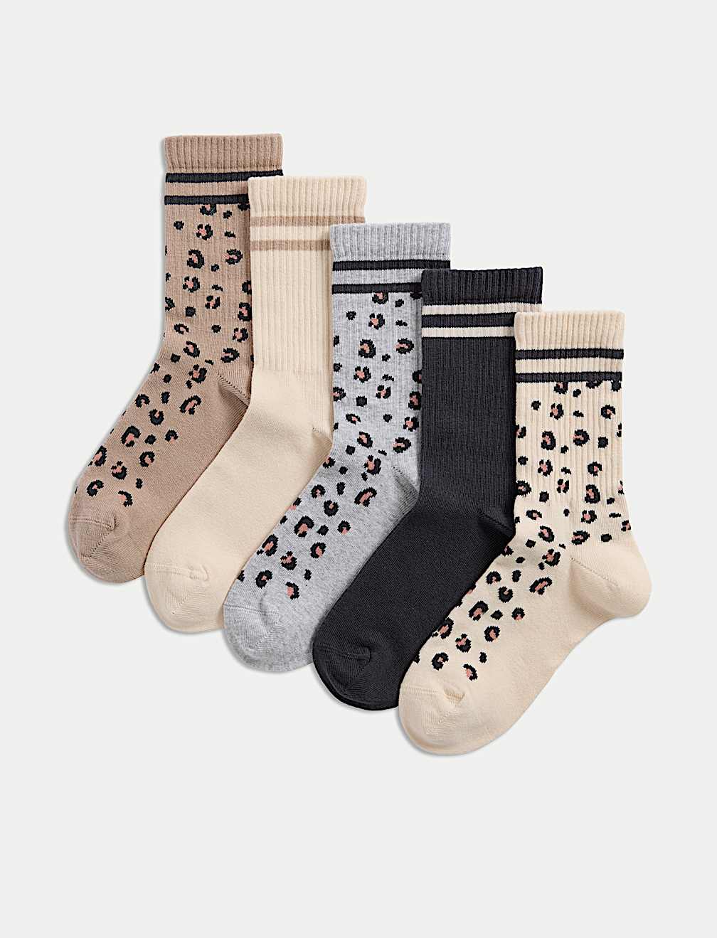 5pk Cotton Rich Leopard Print Socks (6 Small - 7 Large)