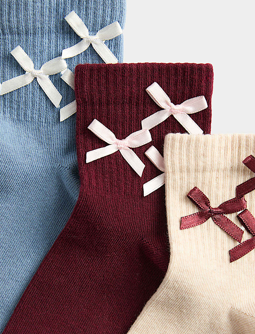 3 Pack Cotton Rich 3D Bows Socks (6 Small - 7 Large)