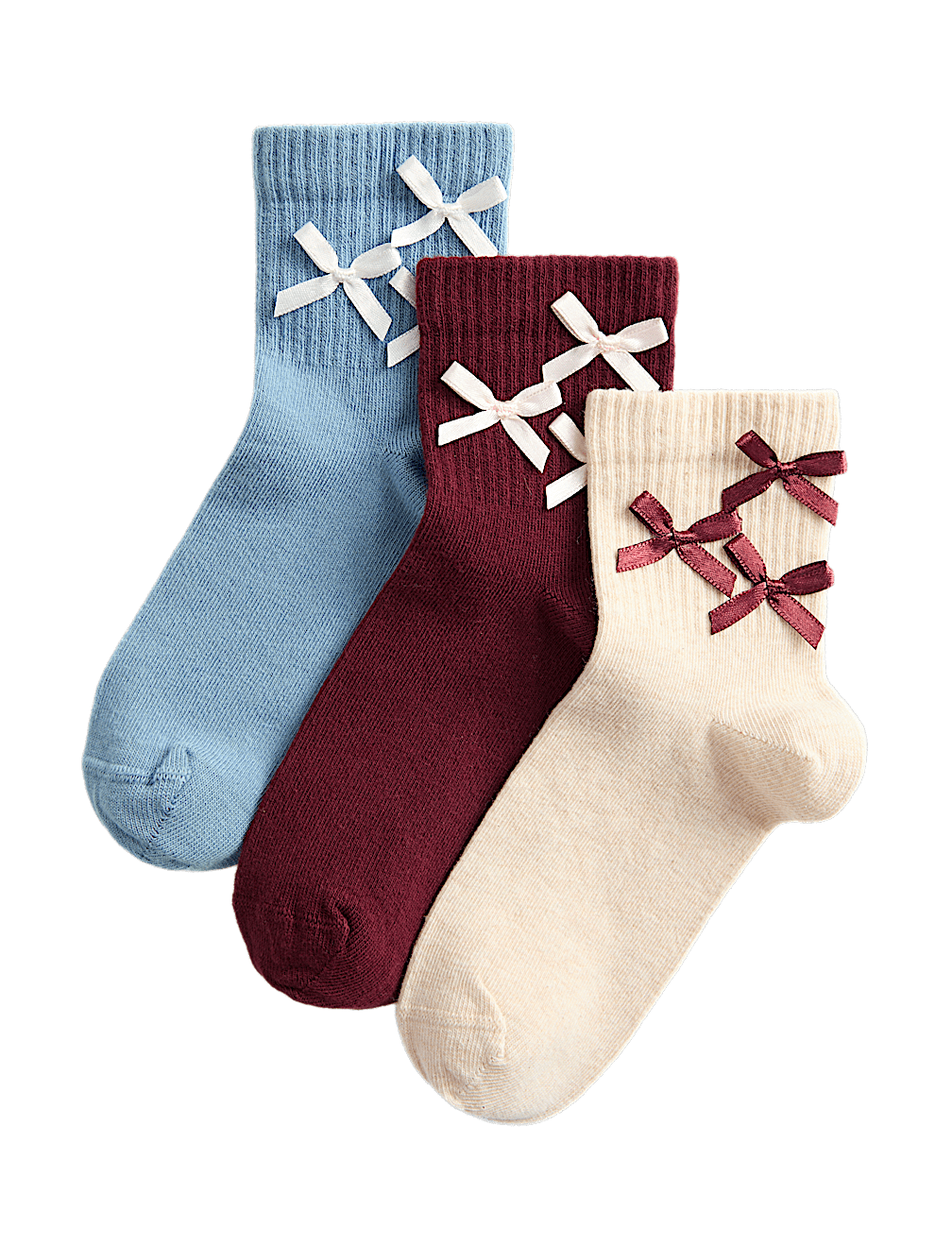 3 Pack Cotton Rich 3D Bows Socks (6 Small - 7 Large)