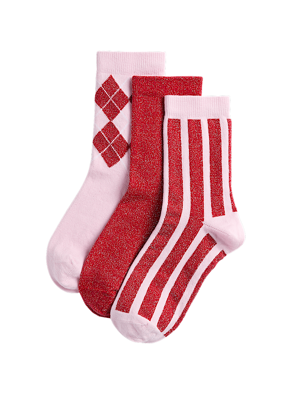 3 Pack Cotton Rich Sparkly Socks (6 Small - 7 Large)