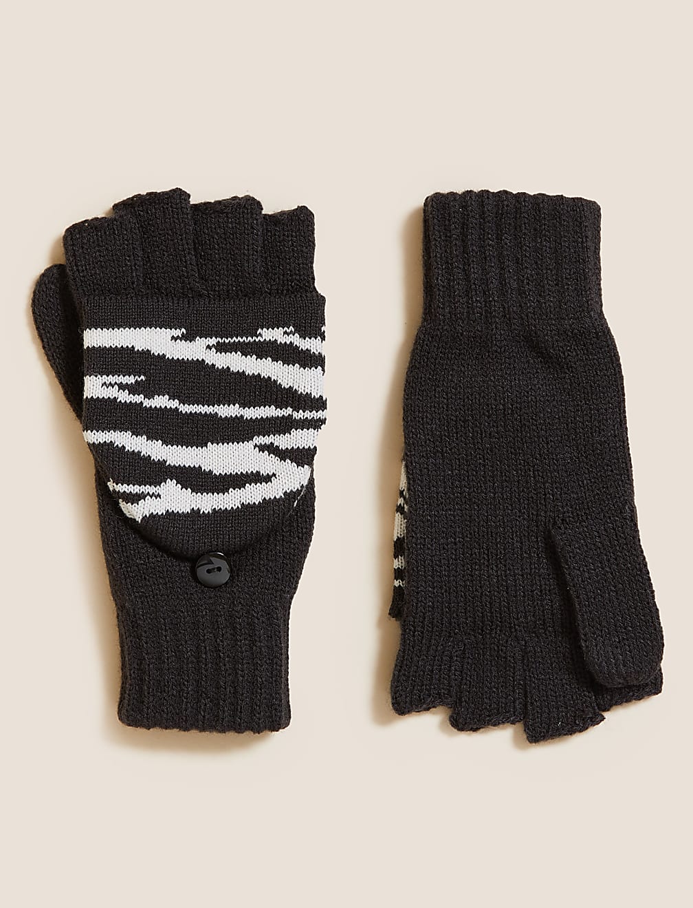 Kids' Zebra Print Flip Top Gloves