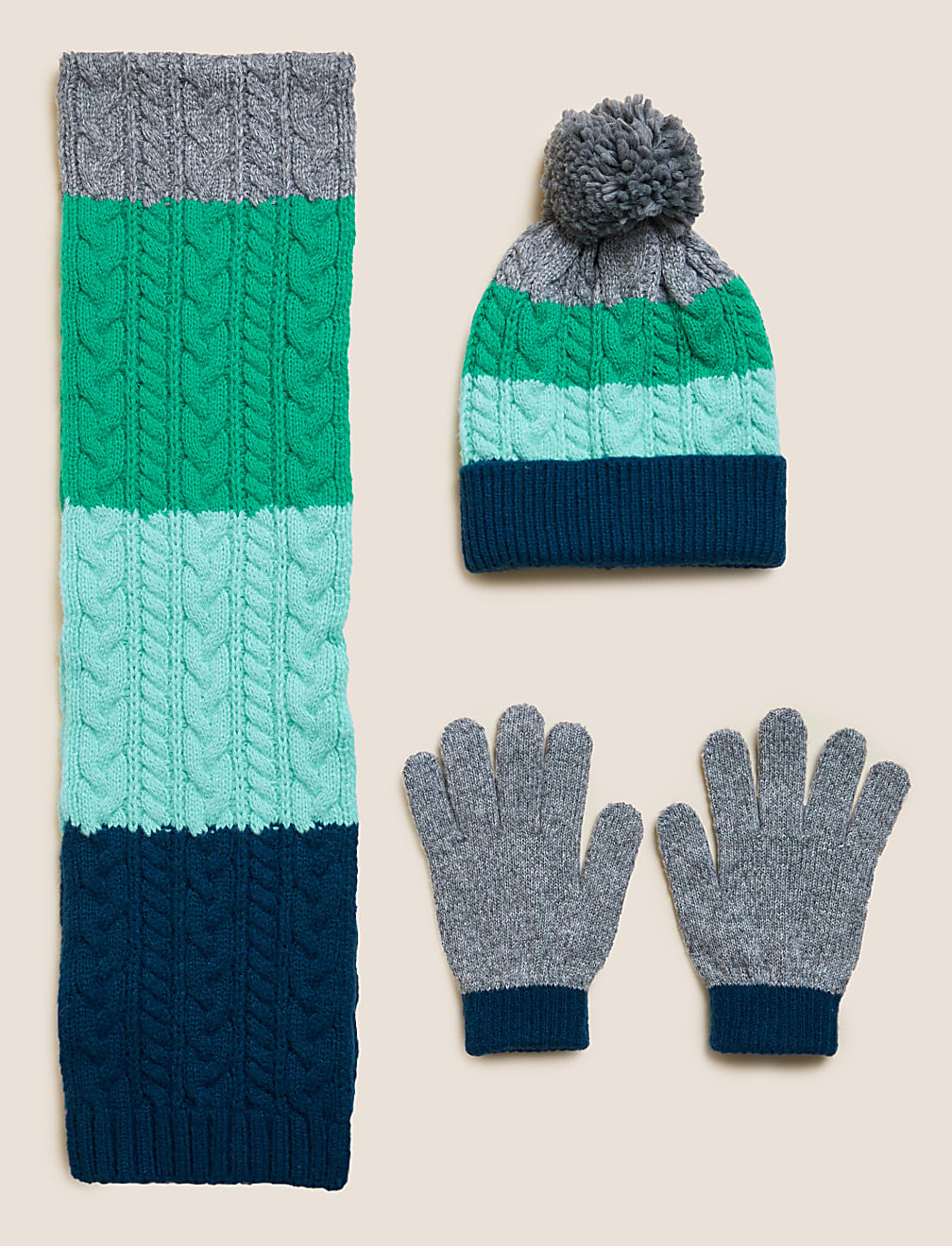 Kids' Colour Block Hat, Scarf and Glove Set