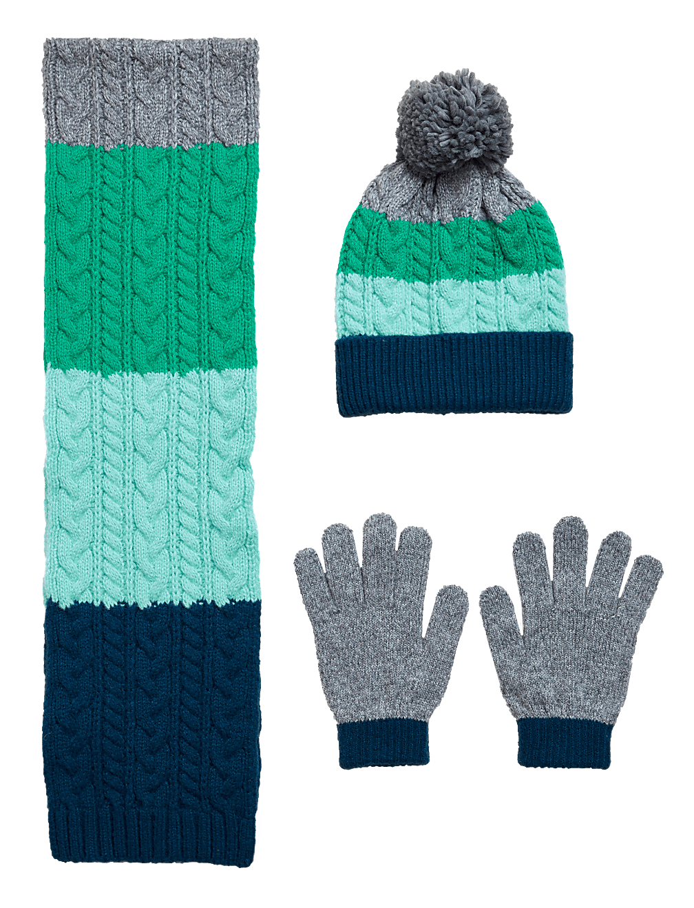Kids' Colour Block Hat, Scarf and Glove Set