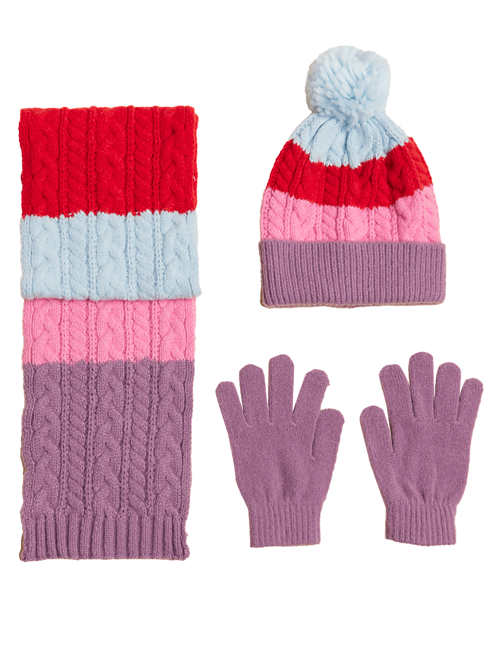 Kids' Colour Block Hat, Scarf and Glove Set