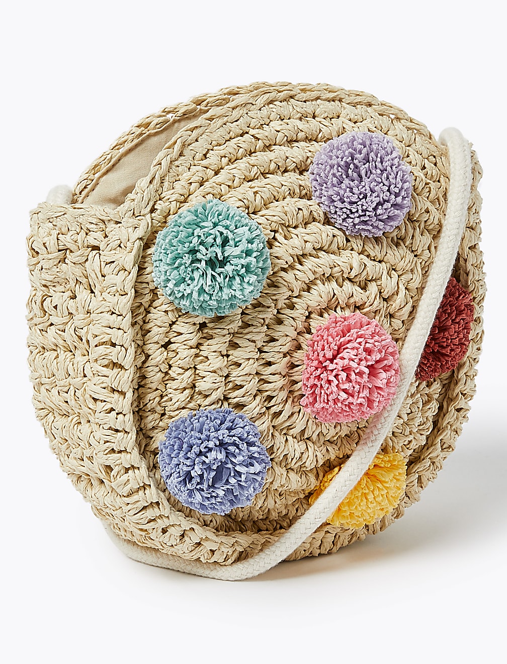 Kids' Straw Pom Pom Cross Body Bag