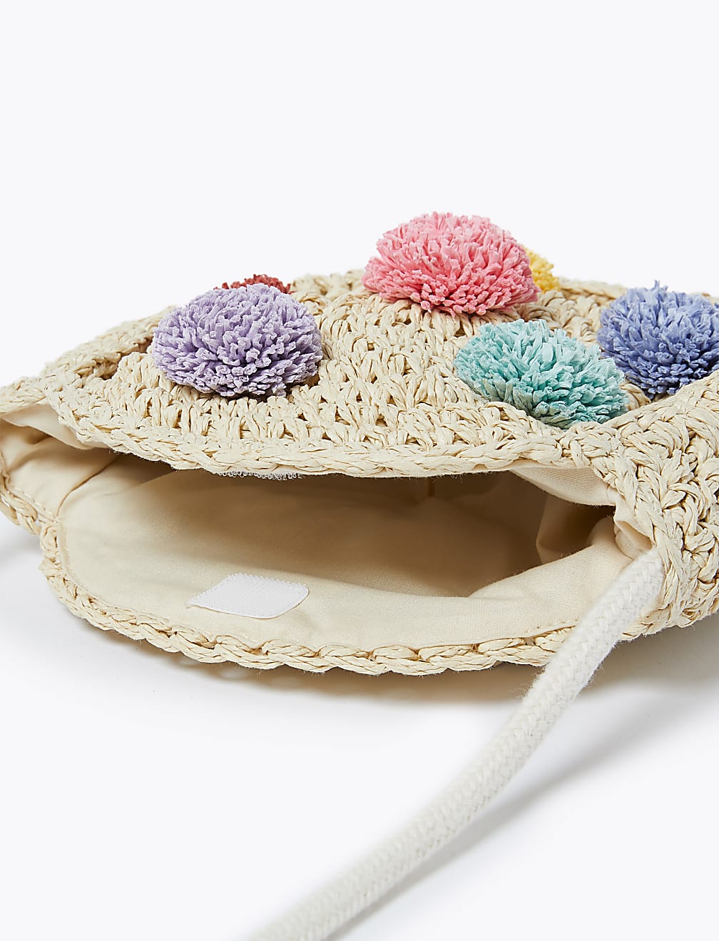 Kids' Straw Pom Pom Cross Body Bag