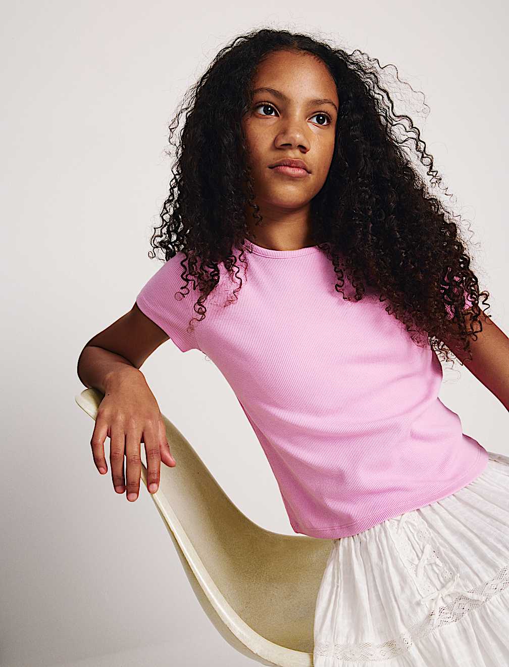 Cotton Rich Ribbed Fitted Crop T-Shirt (6-16 Yrs)