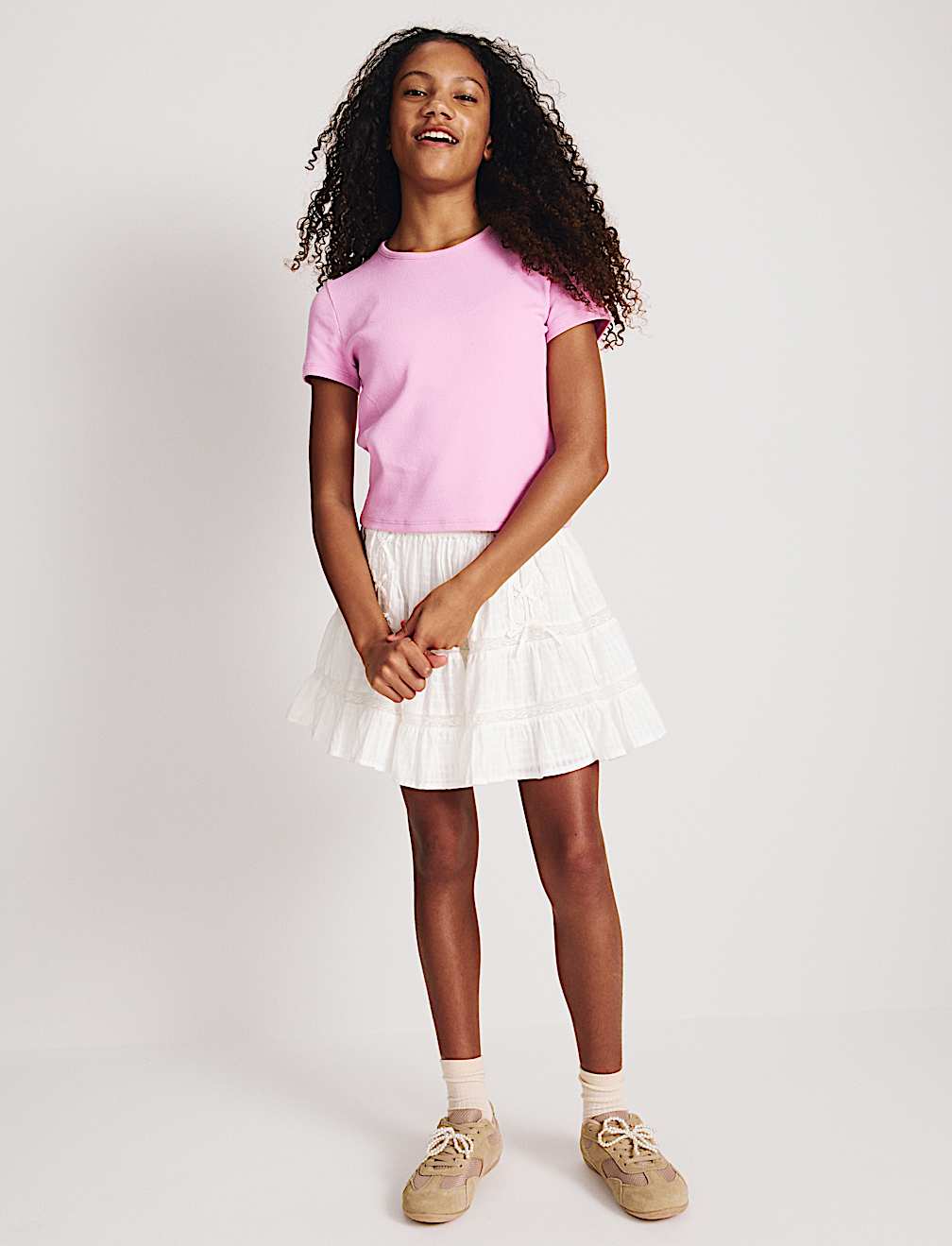 Cotton Rich Ribbed Fitted Crop T-Shirt (6-16 Yrs)