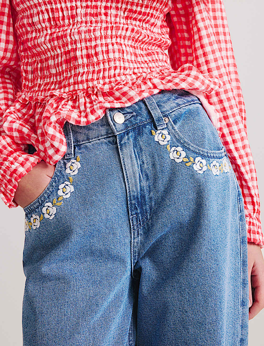 Denim Embroidered Wide Leg Jean (6-16 Yrs)