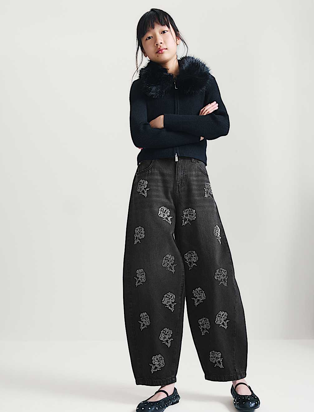Denim Diamant&eacute; Rose Barrel Leg Jeans (6-16 Yrs)