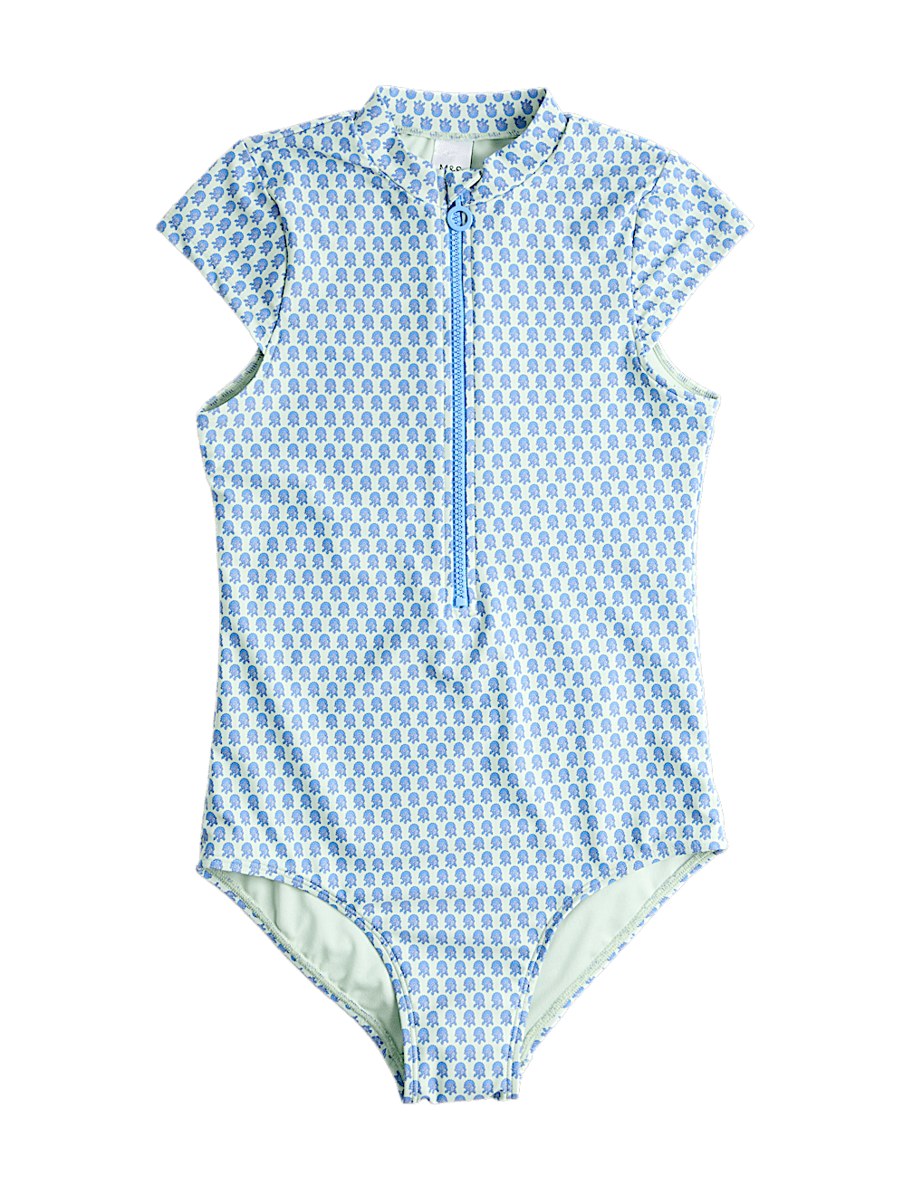 Printed Zip Through Cap Sleeve Swimsuit (6-16 Yrs)