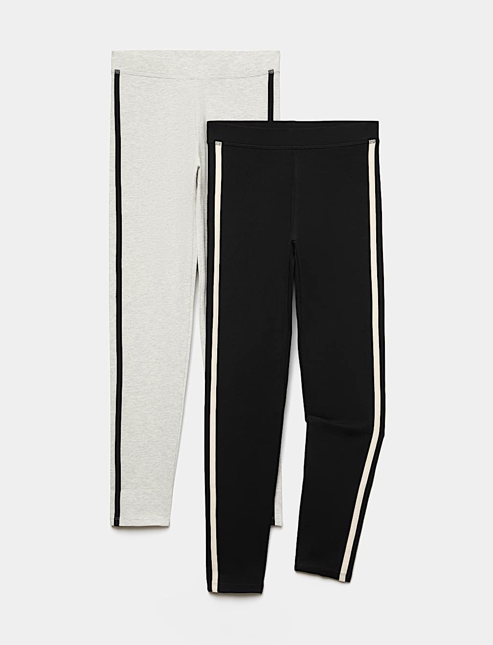 2 Pack Cotton Rich Side Stripe Leggings (6-16 Yrs)