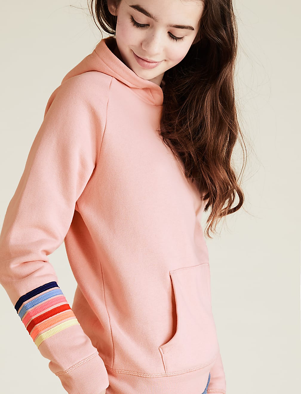 Cotton Rainbow Striped Slogan Hoodie