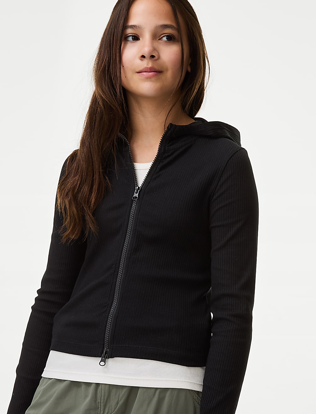 Cotton Rich Zip Ribbed Hoodie (6-16 Yrs)