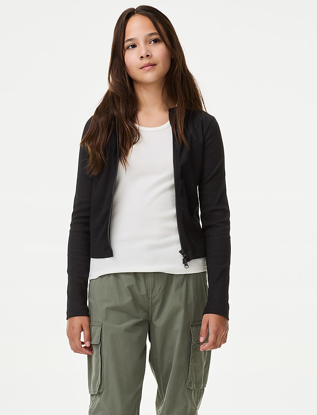 Cotton Rich Zip Ribbed Hoodie (6-16 Yrs)