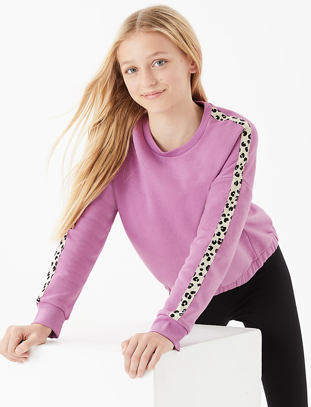 Cotton Rich Leopard Stripe Sweatshirt (6-16 Yrs)