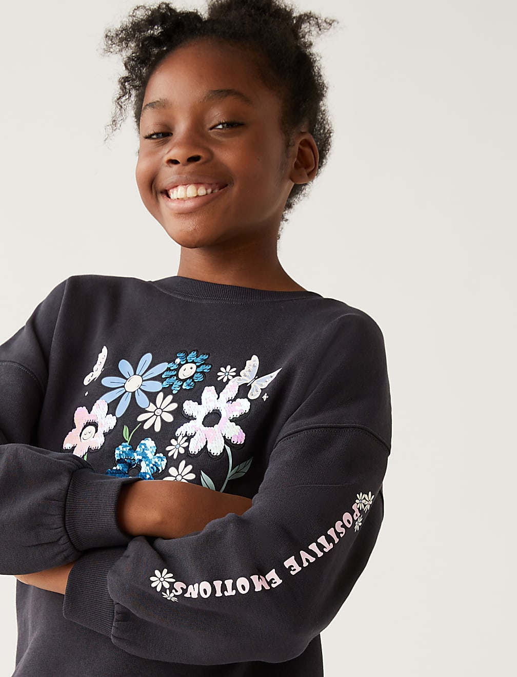 Cotton Rich Floral Sequin Sweatshirt