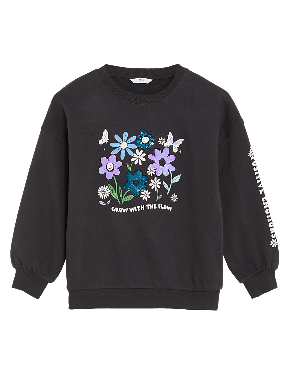 Cotton Rich Floral Sequin Sweatshirt