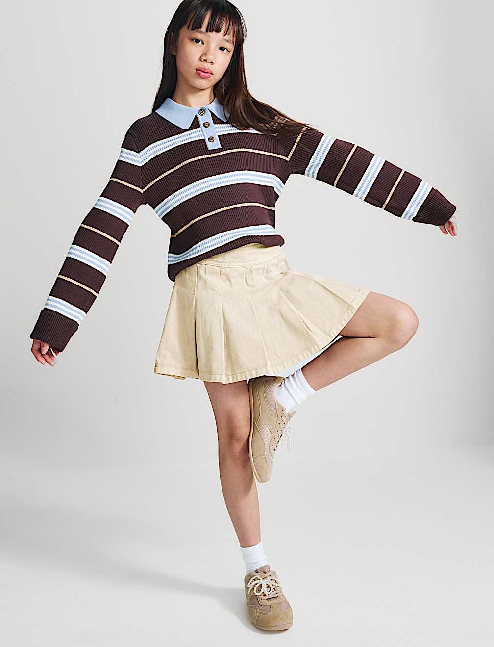 Pure Cotton Pleated Mini Skirt (6-16 Yrs)
