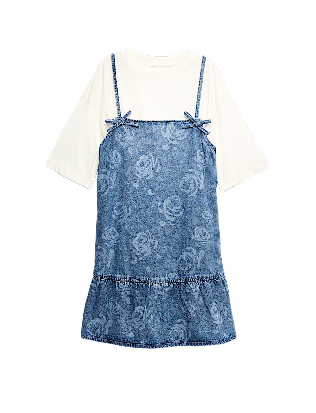 2pc Floral Print Denim Dress and Top (2-16 Yrs)