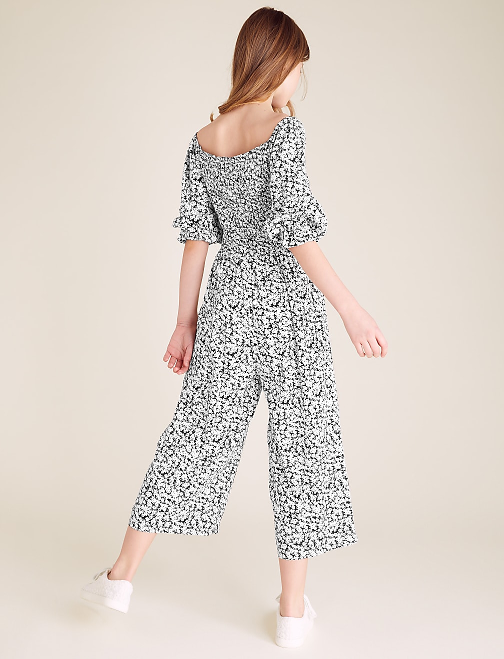 Floral Print Shirred Jumpsuit (6-14 Yrs)