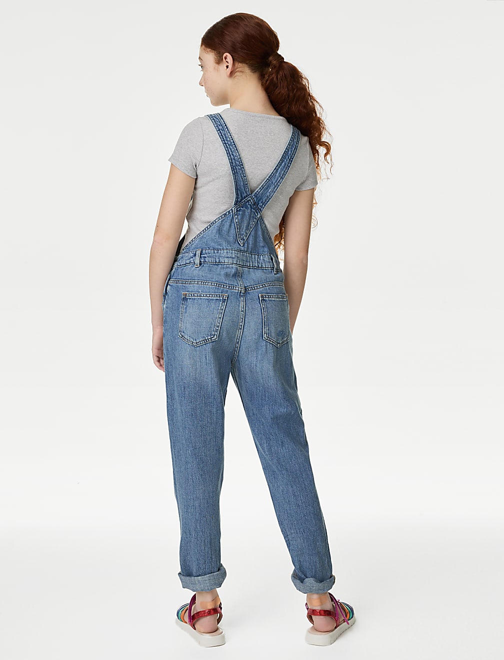 Ripped denim dungarees hotsell