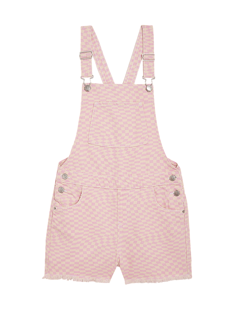 Denim Checkerboard Print Dungarees