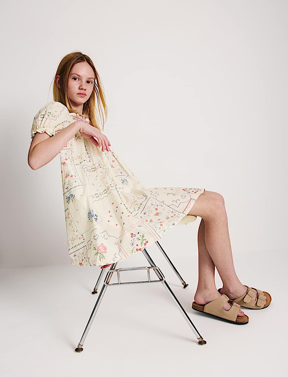 Pure Cotton Puff Sleeve Floral Mini Dress (6-16 Yrs)