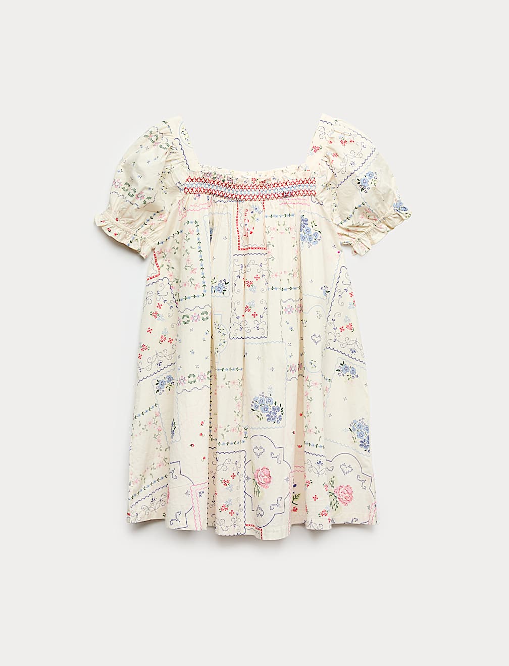 Pure Cotton Puff Sleeve Floral Mini Dress (6-16 Yrs)