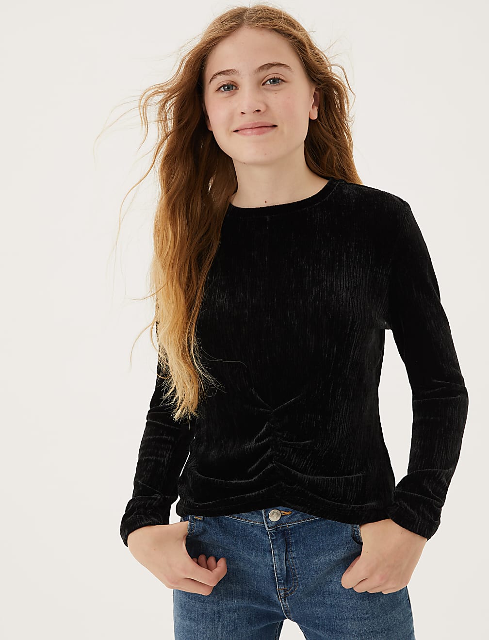 Velvet Pleated Top (6-16 Yrs)