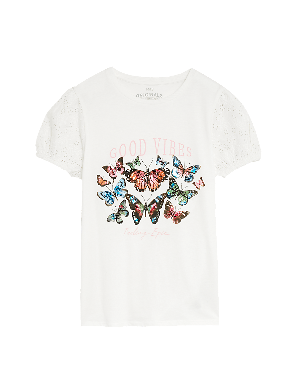 Pure Cotton Sequined Round Neck T-Shirt
