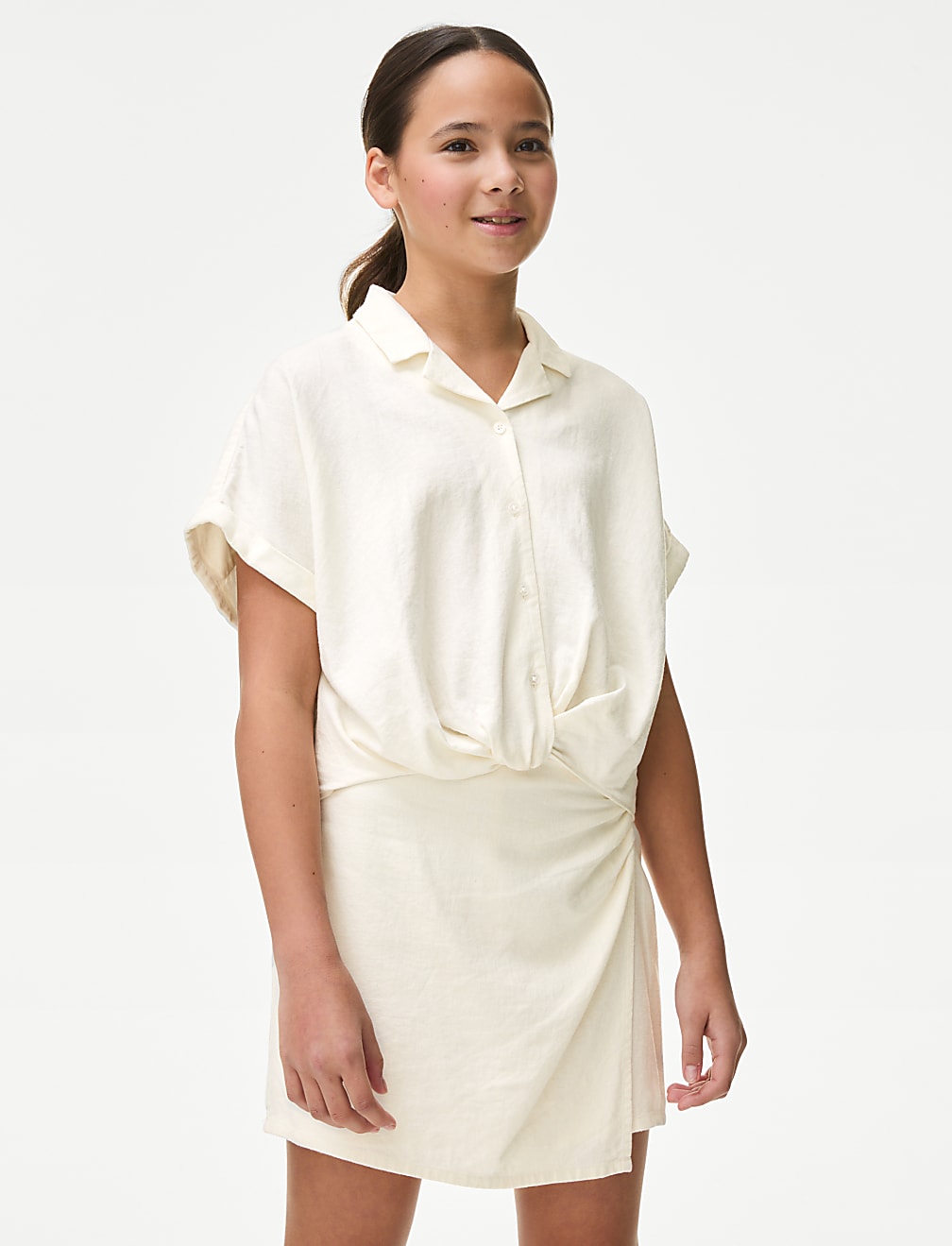 Linen Rich Tie Front Shirt (6-16 Yrs)