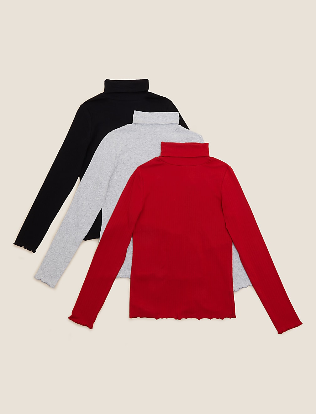 3pk Cotton Rich Polo Neck Tops (6-16 Yrs)