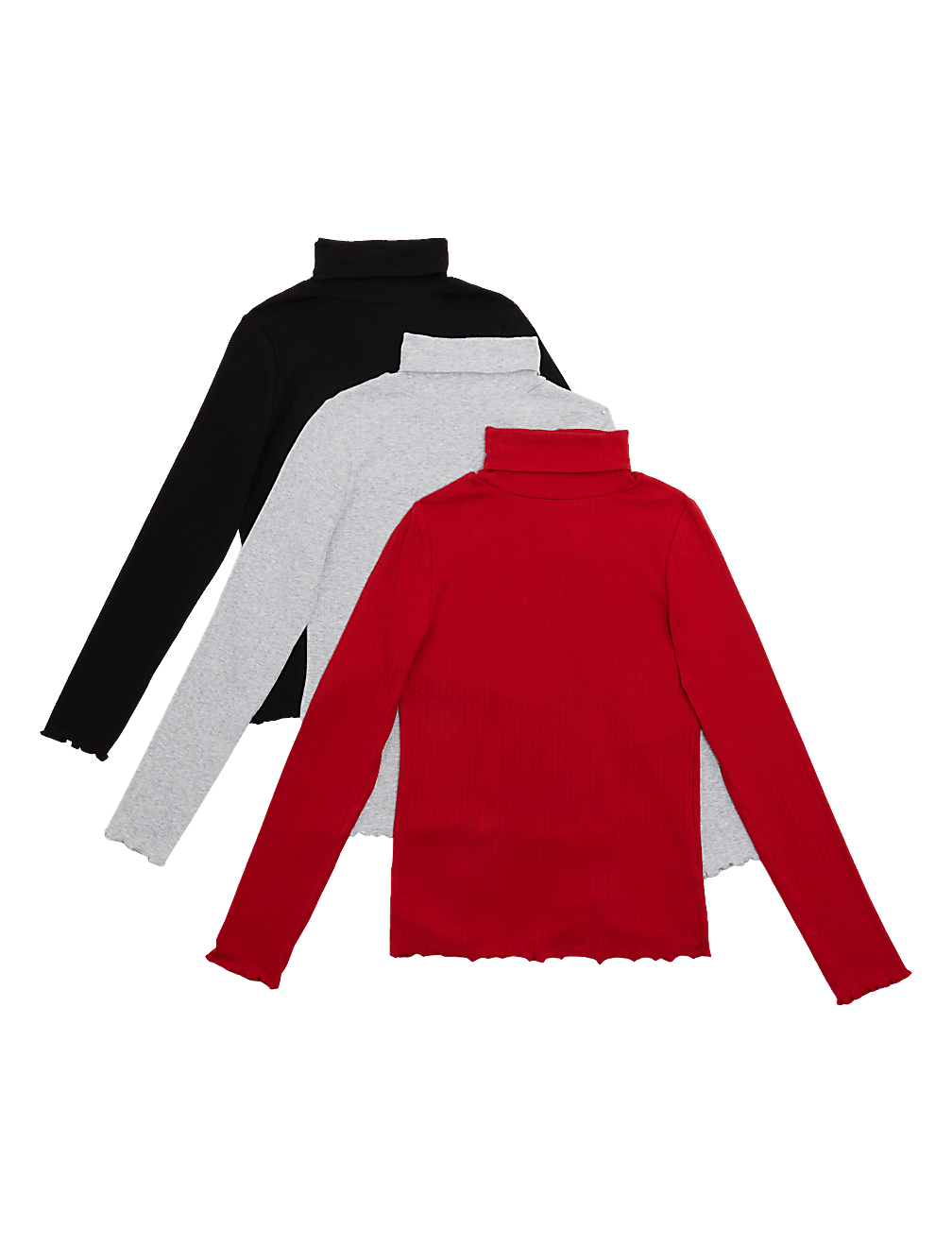 3pk Cotton Rich Polo Neck Tops (6-16 Yrs)