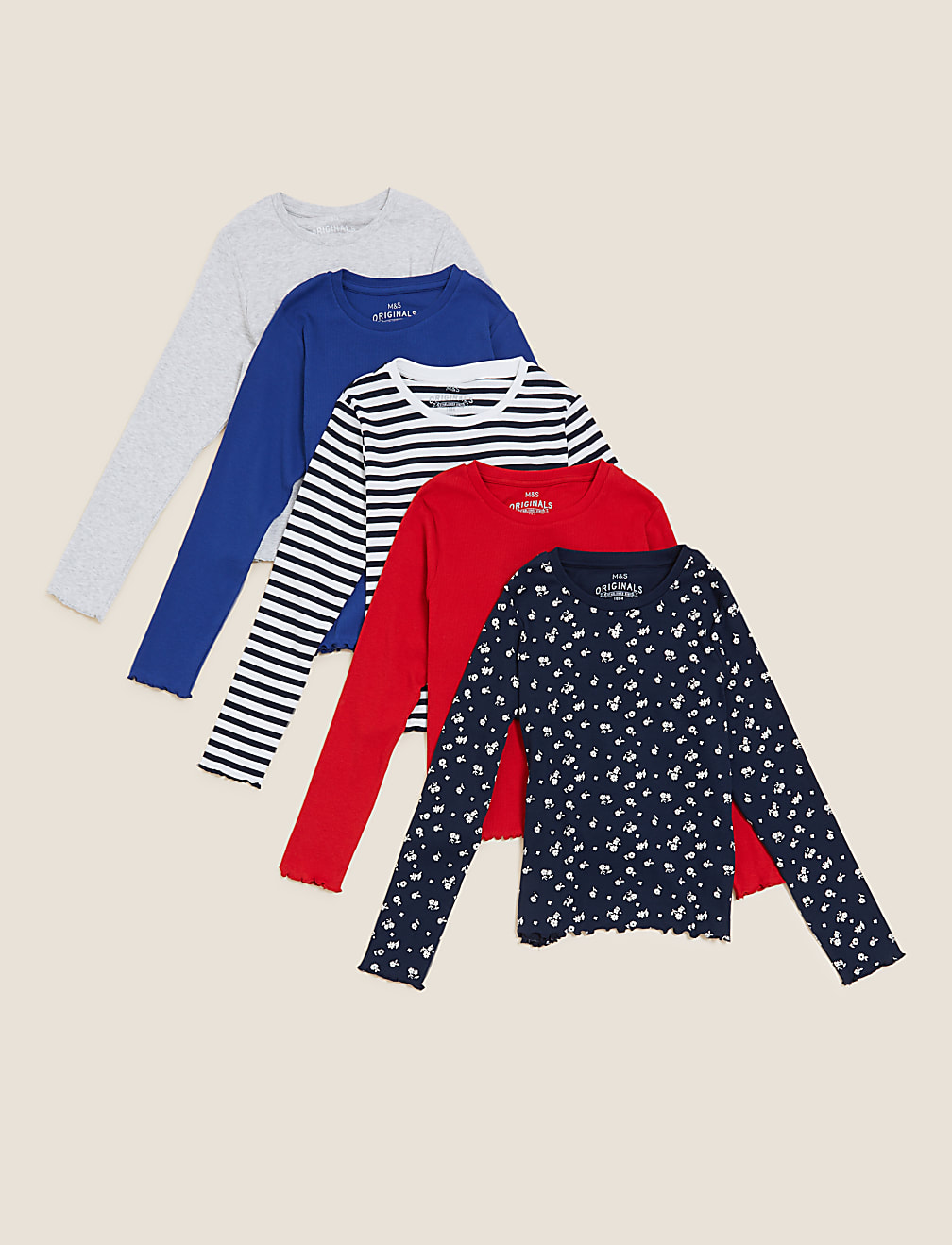 5pk Cotton Rich Patterned Tops (6-16 Yrs)